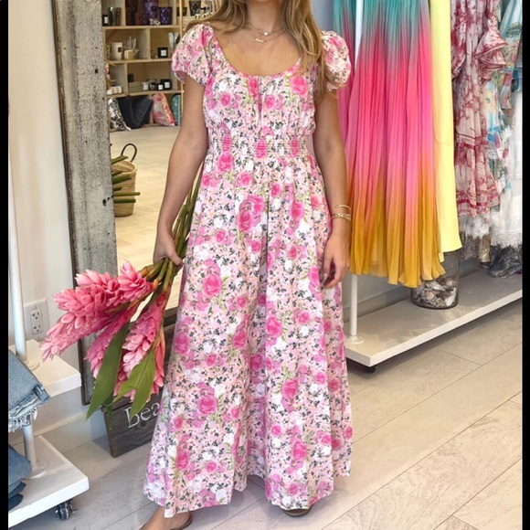 LoveShackFancy | Dresses | Nwt Loveshackfancy Vernon Floral Midi Dress  Magenta Flower Fields Size Small | Poshmark